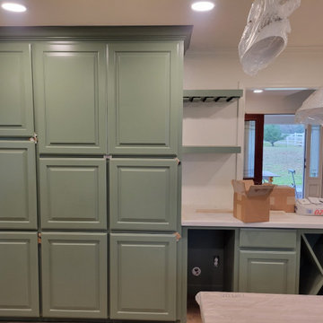 Custom Sage Green Built-In Pantry Wall & Wine Bar Station