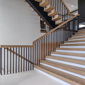 White oak Stairs - Black metal balusters