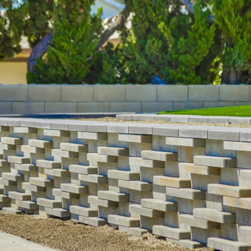 Front yard Remodel with Pavers, Walls, Artificial Grass, Planters & More