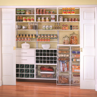 Kitchen pantry appliance - Inspiration for a single-wall kitchen pantry remodel in Las Vegas with flat-panel cabinets and white cabinets