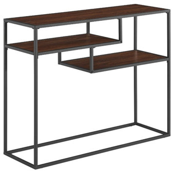 42" Metal and Wood Tiered Shelf Entry Table - Dark Walnut/ Black