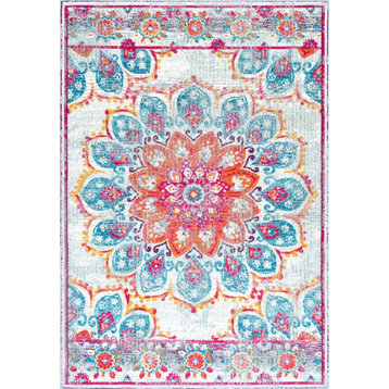 Bohemian Withered Bloom In Bouquet Area Rug, Pink, 6'7"x9'