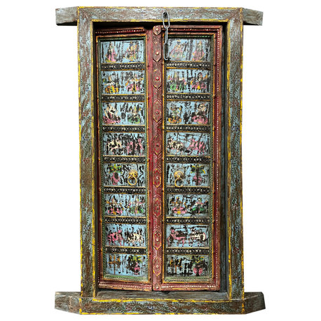 Consigned Antique Indian Door Blue Painted Doors Vintage Teak Exterior Door