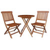 3 Piece Round Coffee Folding Table Patio Bistro Set Two Chairs, Solid Wood