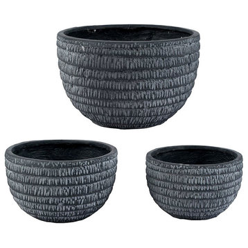 Low Round Pots With White Net Finish, 3-Piece Set
