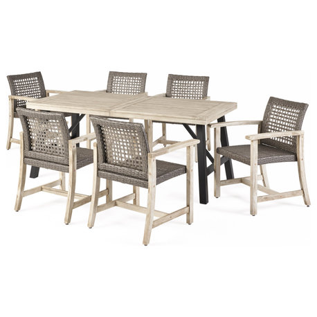 Monterey 6 Seater Outdoor Acacia Wood and Wicker Dining Set
