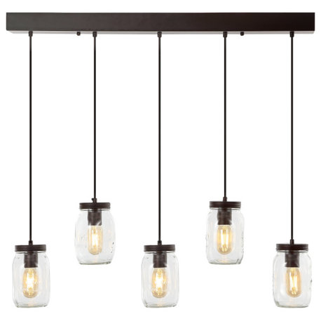 Gaines 1-Light Farmhouse Mason Jar LED Pendant, Oil Rubbed Bronze, Width: 33.25"