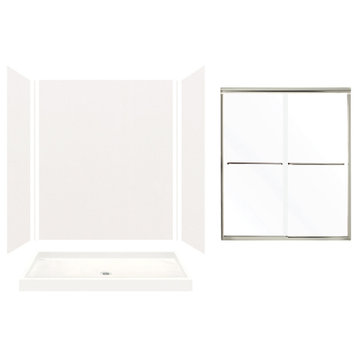 Expressions Alcove Shower Kit With Door, White, 60"x32"x72", Nickel Door Finish