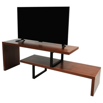 LeisureMod Orford TV Stand With MDF Shelves and Iron Legs, Walnut