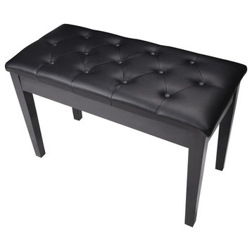 Piano Bench Dual Leather Padded Seat With Storage, Black