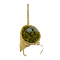 Shea's Wildflower - Hanging Nest With Eggs, Blue and Natural - Holiday Accents And Figurines