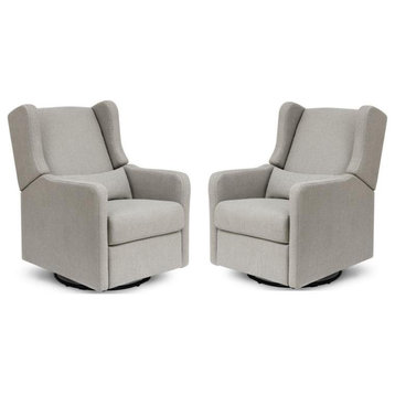 Home Square 2 Piece Linen Recliner and Swivel Glider Set in Gray