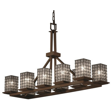 Justice Wire Glass Montana 10-Light Rectangular Ring Chandelier, Brushed Nickel