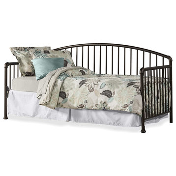 Traditional Twin Daybed, Metal Frame With Slatted Headboard & Arms, Oiled Bronze
