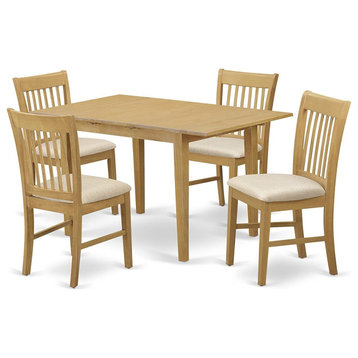 5 Pieces Dining Set, Expandable Table top & Chairs With Linen Padded Seat, Oak