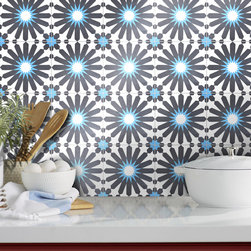 Moroccan Mosaic & Tile House - 8"x8" Alhambra Handmade Cement Tile, Black/Blue, Set of 12 - Wall And Floor Tile