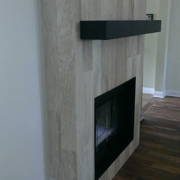 Fireplace - 6" x 24" Travertine Plank Tile