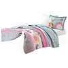 Mi Zone Kids Crazy Daisy Floral Coverlet Set, Blue Pink, Antimicrobial