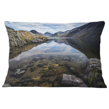 Wast Water with Reflection in Lake Landscape Printed Throw Pillow, 12"x20"