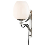 Mitzi by Hudson Valley Lighting - Lindsay 1-Light Wall Sconce With Plug, Polished Nickel - Lindsay's a really modern take on a really old idea. A woven cord snakes easily through the holes in the wall mount, plugging into a wall outlet and providing a casual contemporary look. Topping it off with a tulip-shaped open vessel of light, Lindsay's an elegant and portable wall sconce.