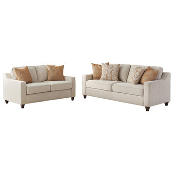 Coaster 2-Piece Transitional Chenille Cushion Back Sofa Set in Beige