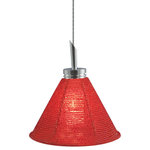JESCO Lighting Group - Light Monorail Adapt Low Voltage Pendant, Red Chrome - 1-Light Monorail Quick Adapt Low Voltage Pendant. Shade Finish - Red Handcrafted Beaded Shade. Includes a Monorail Quick Adapt Jack, 8' cable, socket assembly, Hang- straight tube and Xenon Bi-Pin 12V 50W lamp. Dry Location. ETL Listed. Bulb Base : (1) JC Bi-Pin 12V 50W Bulb Included.