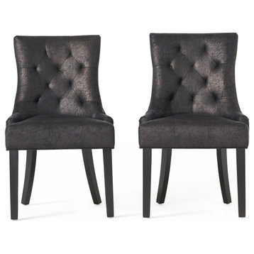 GDF Studio Sarah Microfiber Dining Chairs, Black/Dark Brown, Set of 2