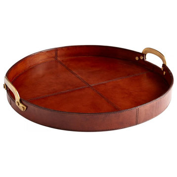 Bryant Tray, Tan, Wood and Leather, 3.25"H (6973 M6G7M)