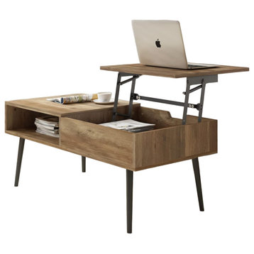 Modern Coffee Table, Lift Up Top With Spacious Inner Storage Compartment, Brown