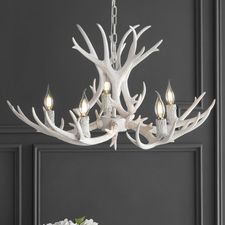 Eldora 30" Adjustable Resin Antler 5-Light Led Chandelier, White