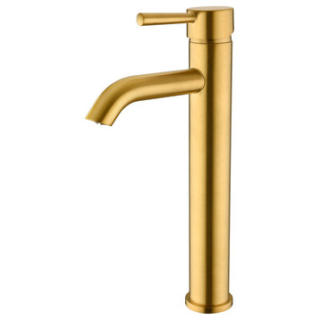 Luxier BSH03-T Single Hole Vessel Bathroom Faucet with Drain, Brushed Gold