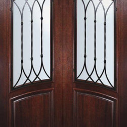 Slab Double Door 96 Wood Mahogany Warwick Arch Top Arch Lite - Front Doors