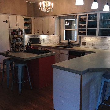 East Texas Remodel, Great Room, Kitchen, Concrete Countertops, Recycled Glass