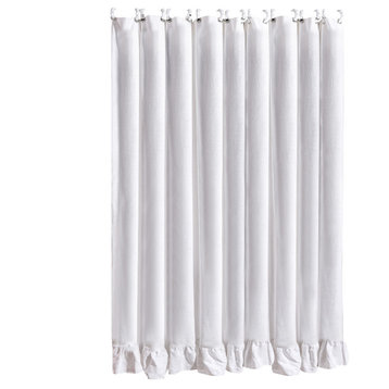 Washed Linen Ruffled Shower Curtain White