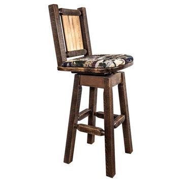 Montana Woodworks Homestead 30" Swivel Barstool with Woodland Pattern in Brown