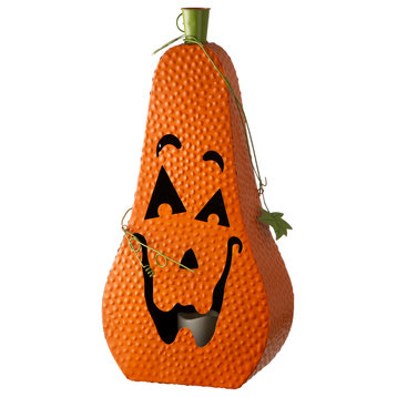 23.62"H Halloween Metal Jack-O-Lantern With LED Pillar