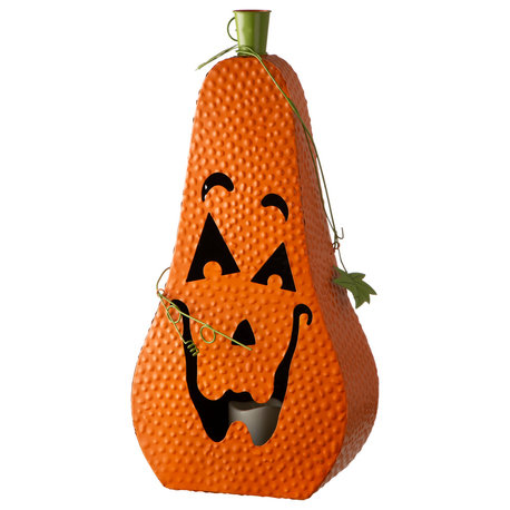 23.62"H Halloween Metal Jack-O-Lantern With LED Pillar