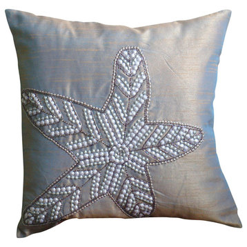 Purple Art Silk 22"x22" 3D Sequins Starfish Pillows Cover, Starfish Sparkle