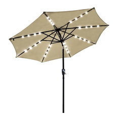 Outdoor Patio 32 Led 8 Ribs Solar Powered Aluminium Umbrella Crank Tilt, Beige