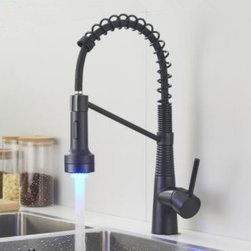 Antique Black Brass Mixer LED SPRING Rotatale Pull Out Kitchen Faucet TF0158L - Kitchen Faucets