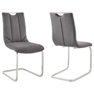 Armen Living Pacific 20" Fabric Dining Armless Chair in Gray/Steel (Set of 2)