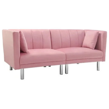 Comfortable Futon, Velvet Seat With Channel Tufted Back & Tuxedo Arms