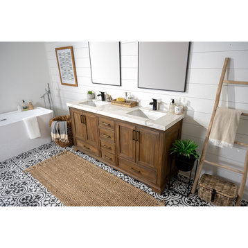 Charlotte Teak 72 Double Sink Bathroom Vanity Distressed Gray 2" Calacatta Laza
