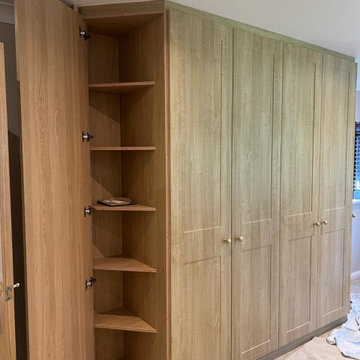 Bespoke Woodgrain Shaker Fitted Wardrobes with Open Display Shelving | Contempor