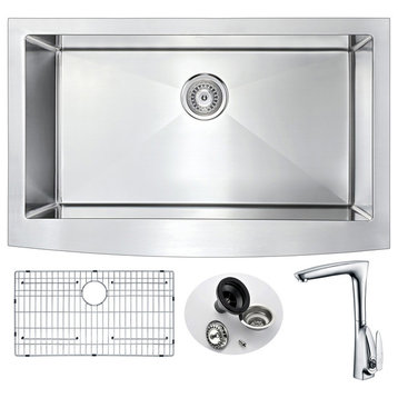 Elysian Farmhouse 36" Kitchen Sink with Timbre Faucet, Polished Chrome