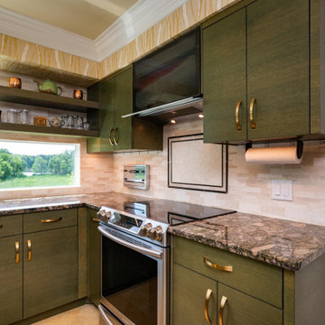Modern Kitchen with Horizontal Grain Green Cabinets