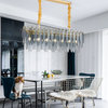 Smoky gray/Gold/Blue Frosted Glass Rectangle Crystal Chandelier, Gray, 37.4"