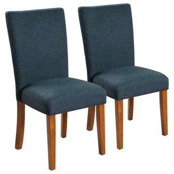 Set of 2 Armless Dining Chair, Tapered Legs With Cushioned Seat, Navy Blue