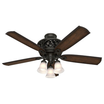 Hunter Fan Company 54" Promenade Ceiling Fan With LED Light/Remote, Gloss Black