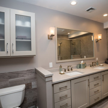 Transitional Master Bathroom Remodel | Double Vanity & Textured Tile Walls